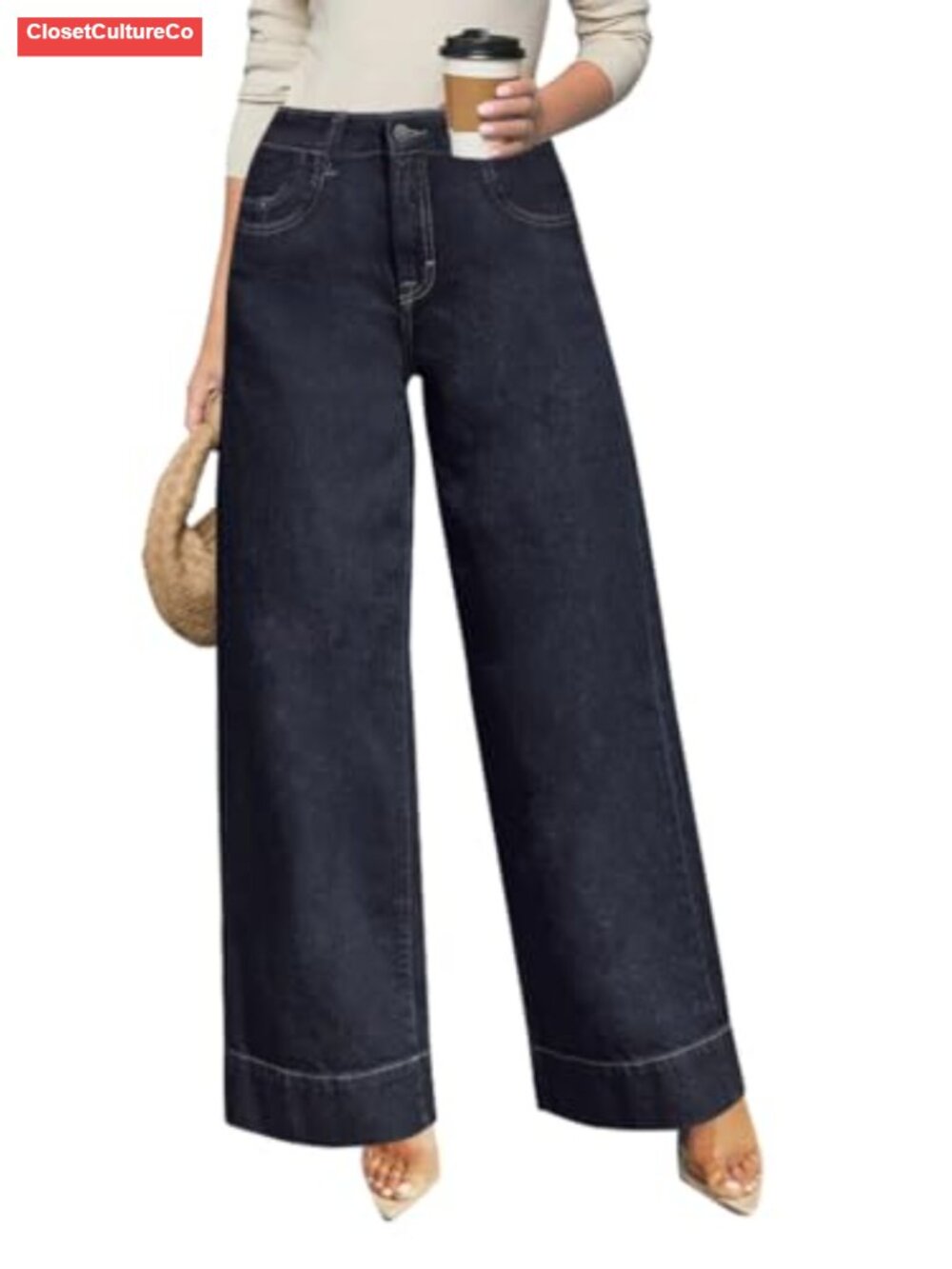 Women's High Rise Wide Leg Stretchy Denim Jeans Tummy Control